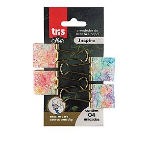 Prendedor De Papel Binder Clip Tris Holic Mineral Suporte Caneta 25mm Cartela 4 Unidades