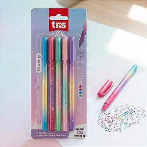Kit Caneta Esferografica Tris Holic Dreamy 0.7mm Cartela Com 5 Cores Tinta Colorida Blister