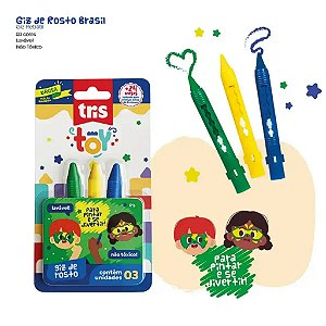 Giz de Rosto Facial Infantil Tris Toy Brasil 3 Cores Retrátil Lavável Atóxico Pintura 1 Unidade
