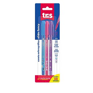Kit Caneta Esferografica Tris Slide Fancy com Cheirinho Escrita 1.0mm Cartela Com 3 Unidades