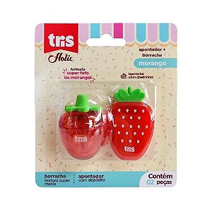 Apontador com Depósito + Borracha Morango Holic Docinhos - Cartela C/2Peças