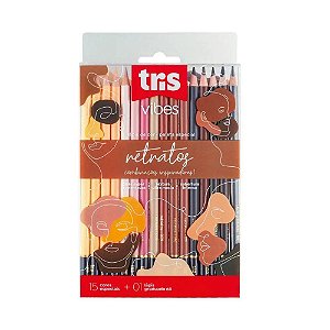 Lápis de Cor Tris Vibes Tons Retratos 15 Cores + Lápis 6B Profissional Papelaria Artística