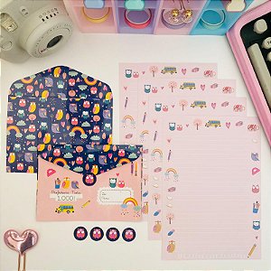 Kit Papéis de Carta - Professora Corujinha Buendía 4 Cartas e 4 Envelopes