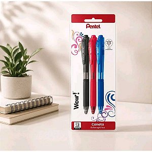 Blister 3 Canetas WOW! BK437 PRETA,VERM,AZUL Pentel