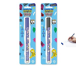 Kit 2 Canetas Apagável Gel 0.7mm Looney Tunes Leoarte Tinta Azul + Preta