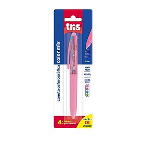 Caneta Esferografica 4 Cores ColorMix Fashion 1.0mm Retrátil Tris Tinta Colorida 1 Unidade