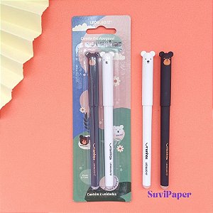Blister 2 Canetas Gel Apagável 0.7mm Ursinhos Léo e Léo - Tinta Azul e Preto