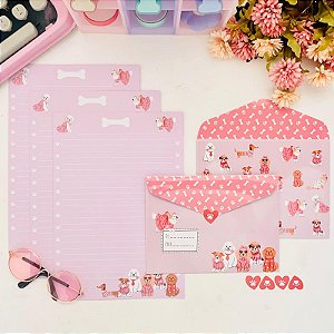 Kit Papéis de Carta - Cachorrinhos Buendía 4 Cartas e 4 Envelopes