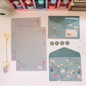 Kit Papel de Carta Pequeno Príncipe com Envelopes Buendía 4 Cartas 4 Envelopes e Adesivos