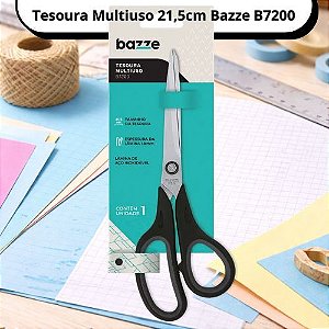 Tesoura Multiuso 21,5cm Bazze B7200 Aço Inoxidável Profissional Escritório Escola Artesanato