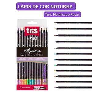 Lápis de Cor Tris Vibes Noturna 12 Cores – Tons Metálicos & Pastel para Arte Criativa