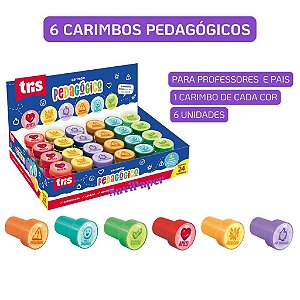 6 Carimbo Pedagógico Tris Autotintado Kit com 6 Unidades Professores Escola Avaliação Infantil