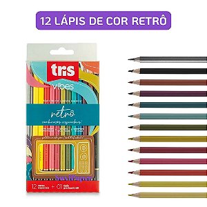 Lápis de Cor Mega Vibes Retrô 12 cores + 1 Lápis 6B Tris - Colorir e Desenho