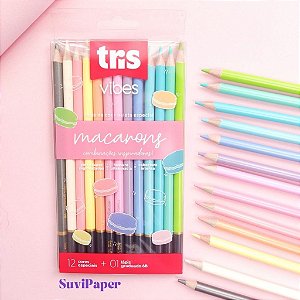 Lápis de Cor VIbes Tons Macarrons Estojo com 12 Cores Pastéis + 1 Lápis Graduado 6B Tris