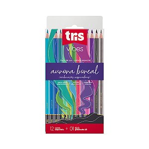Lápis de cor Vibes Aurora Boreal 12 cores + 6B Tris Vibes - Desenho Artístico