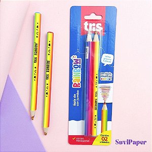 Lápis de Cor Tris Jumbo Arco Íris Colorido Rainbow Cartela com 2 Unidades Cores Clássicas 1 Cartela