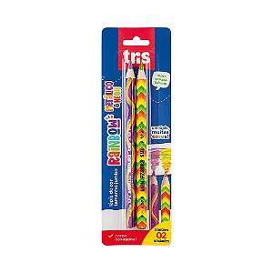 Lápis De Cor Jumbo Arco Íris Rainbow Tris - Grafite Colorido Cores Metálica e Neon - Cartela com 2 Unidades Tris