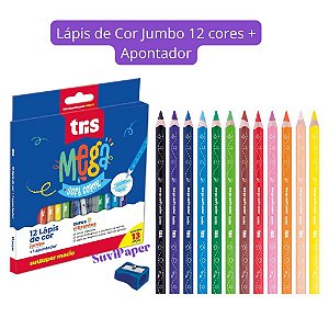 Lápis De Cor Tamanho Jumbo Mega Soft Color - 12 Cores + Apontador - Tris Pré Escola