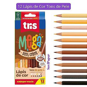Lápis De Cor Mega Soft Color Tris 12 Cores Tons de Pele - Lápis Escolar Triangular