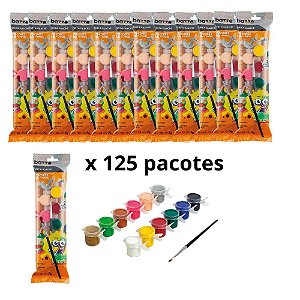 Kit 125 Pcte Tinta Guache Escolar Mini Bazze Com 12 Cores 3ml