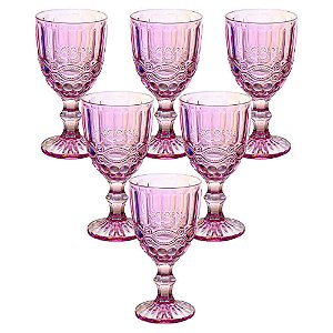 6 Taças de Vidro Rosa Furta-cor Elegance