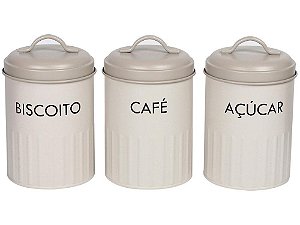 Conjunto de Potes Creme Aço Galvanizado - Armazenamento e Design