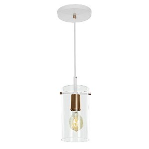 Lustre Pendente Cilíndrico Cubo de vidro Branco Com Cobre