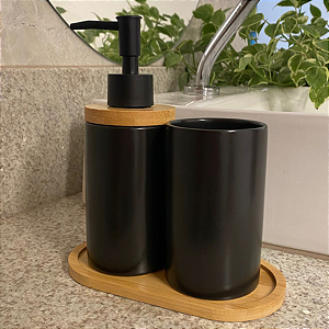 Conjunto 3 Peças Bambu Saboneteira Líquida
