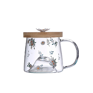 Caneca em vidro flores delicadas
