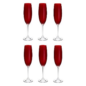 Cj 6 Taças de Cristal P/Champagne Colibri Rubi 220ml Bohemia