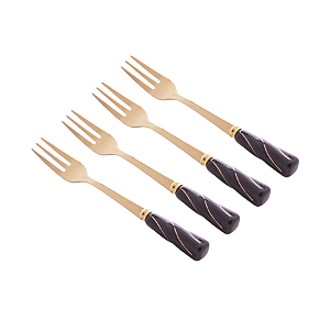Cj 4 Garfos Aço Inox Aperitivo Dourado