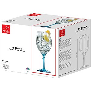 JOGO 6 TAÇAS VINHO FLORIAN PÉ AZUL VIDRO