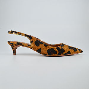 Scarpin Slingback Pelo Onça Salto Baixo