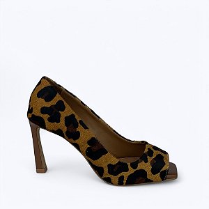 Peep Toe Animal Print Pelo Salto Alto