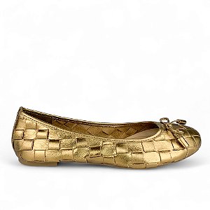 Sapatilha Cristal Bronze Metalizada Entrelaçado com Laço