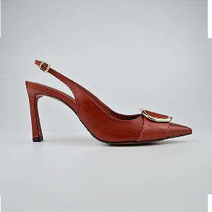 Scarpin Slingback Caramelo Couro Metal