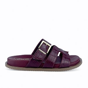 Papete Confort Preta Croco Couro com Fivela