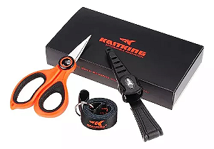 Tesoura 14cm c/ Cabo Emborrachado - Clip de Cinto - Amolador de Anzol - Alça - Kastking