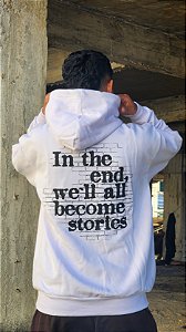 Moletom Canguru 2 Cabos estampa STORIES - Branco