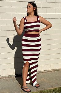 Conjunto Modal Listrado Vermelho Marsala