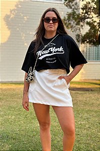 Tee Cropped New York Preto