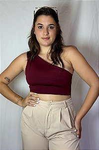 Cropped Nula Manga Bordo