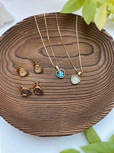 Conjunto Dourado Colar e Brinco Coração