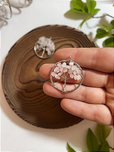 Pingente Prateado Árvore da Vida Quartzo Rosa - Amor e Relacionamentos