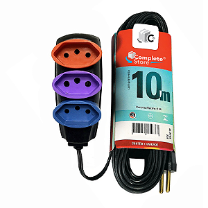 Extensão Slim 3 Tomadas Tripolar 10A Bivolt 10 Metros Colorida Plug Extensor