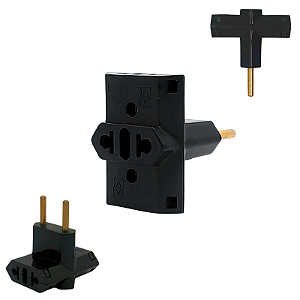 Adaptador De Tomada Benjamim T Com 3 Entradas Preto Multiplicador de Tomadas 10A Até 250v