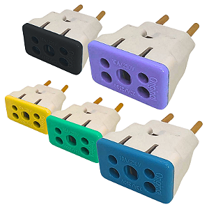 Kit com 05 Adaptadores de Tomada Bob Colorido Benjamin 10A 20A Plug Pino Grosso Chato Até 250v - CompleteStore®