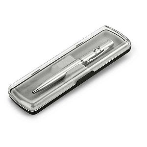 Esferográfica. Metal. Com ponteira laser e LED