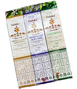 Incenso Massala Goloka Ayurvedic 15g Flor de Laranjeira Alecrim Patchouli - Diversos aromas