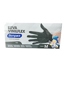 Luva Vinil Bompack S/ Pó Preta (m) C/100